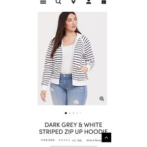Dark Grey & White Striped Zip Up Hoodie
